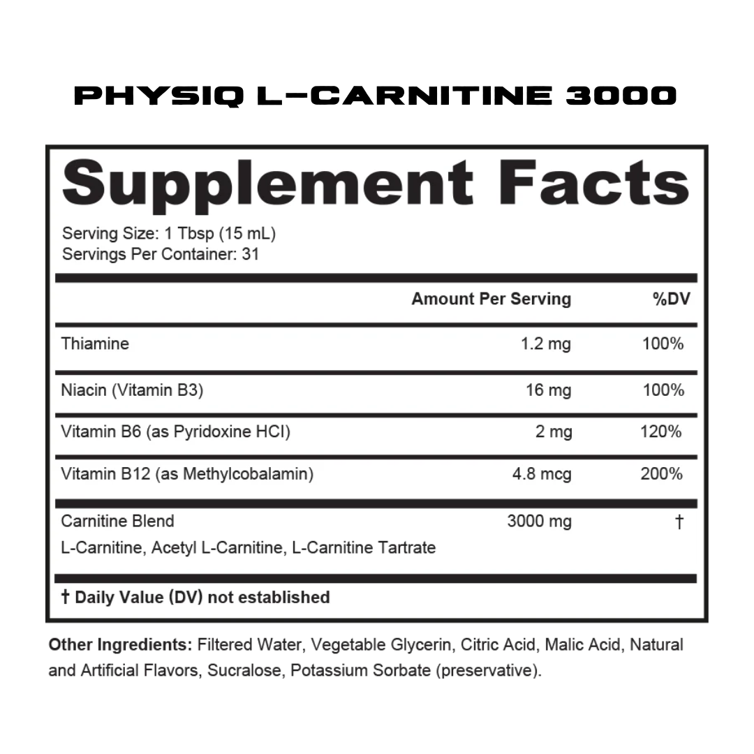Physiq Liquid L-Carnitine 3000 - Clean Formula That Targets Stubborn Fat